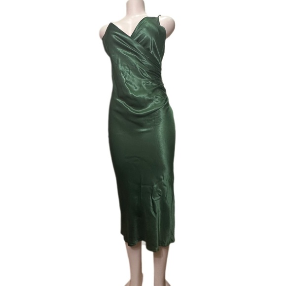 NWT ZARA Elegant Green Satin Dress - Picture 1 of 14